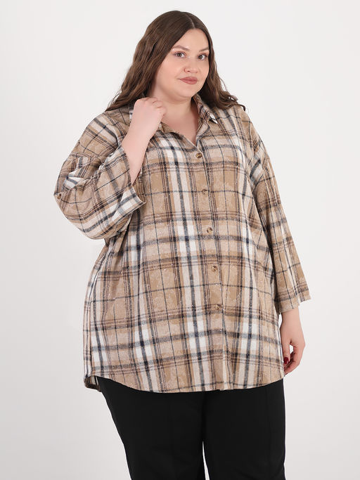 Рубашка со стразами больших размеров - Almond фото 3