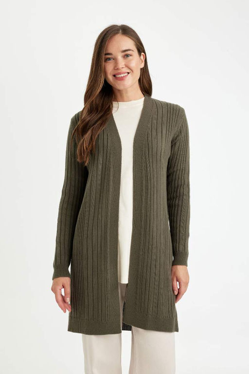 Кардиган-туника стандартного кроя с шалевым воротником и трикотажем - Defacto фото 3