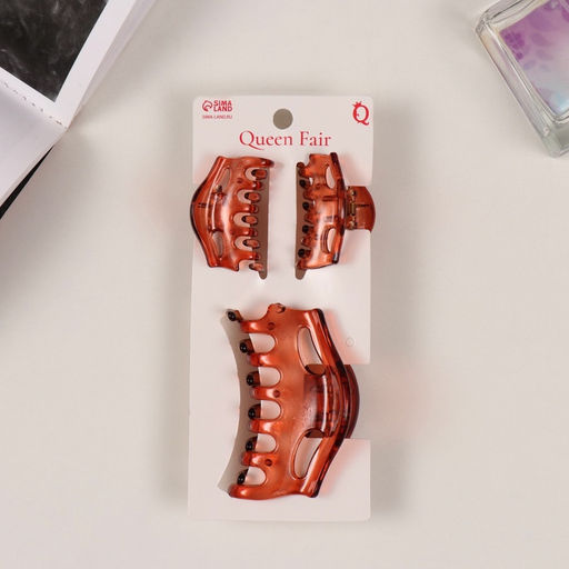 Цена за 6 шт. Крабики для волос «Флориана», набор 3 шт., геометрия дуга, 6.5 и 4 см, коричневые