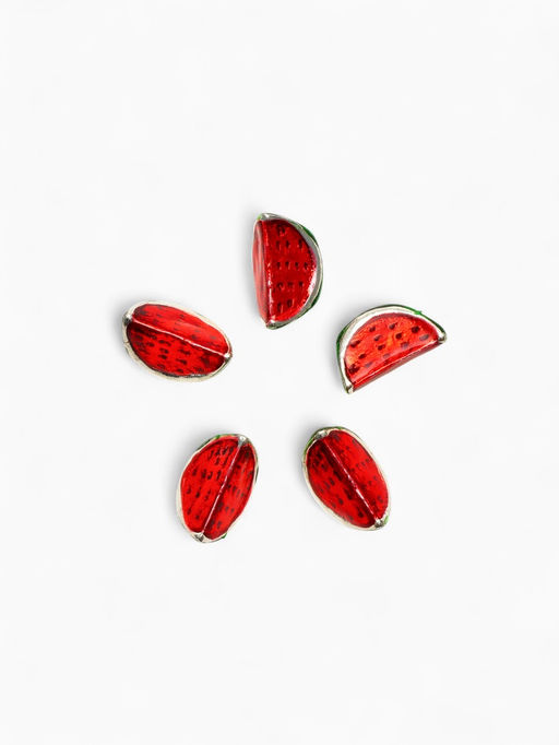 Цена за 5 шт. Шарм «Арбузик сочный», зелёно-красный в серебре