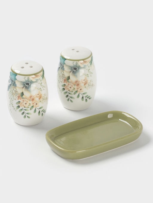 Набор для специй Доляна Цветы, 2 предмета: солонка, перечница 130 мл, доломит, белый  фото 3