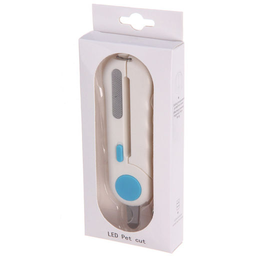 Когтерез инновационный для животных с LED подсветкой, пилкой и отсеком для ногтей "ПРЕМИУМ", прорезиненная ручка, цвет белый, 22*3*15см (фабр коробка)