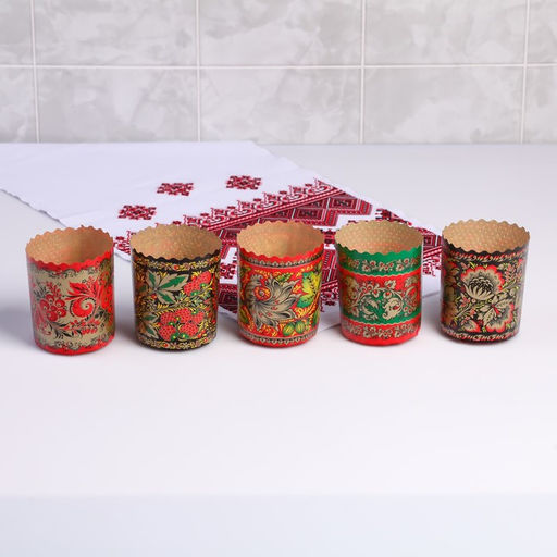 Цена за 17 шт. Форма бумажная для кулича «Хохлома», 70×85 мм, МИКС