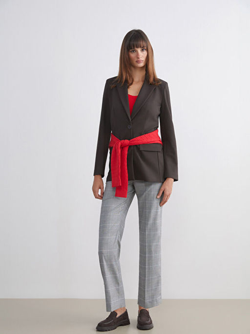 Dar Fit Ekose Kad?n Pantolon