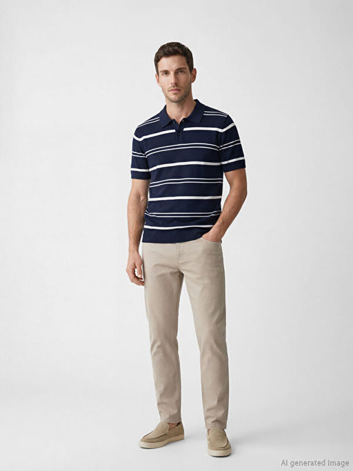 Polo Yaka ?izgili Erkek Triko Kazak