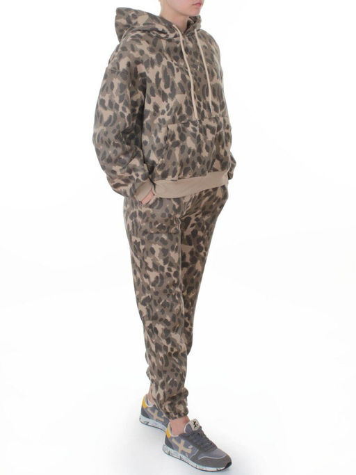 868-6 BEIGE/LEOPARD Костюм спортивный зимний женский (95% хлопок, 5% полиэстер)
