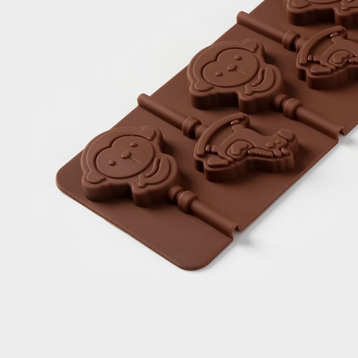 Форма для леденцов Доляна Детство, силикон, 24?9.5 см, 6 ячеек (5?4.6), с палочками, коричневая  фото 3