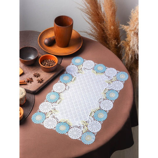 Цена за 12 шт. Салфетка ажурная для стола «Подсолнухи», 45×30 см, жёлто-голубая