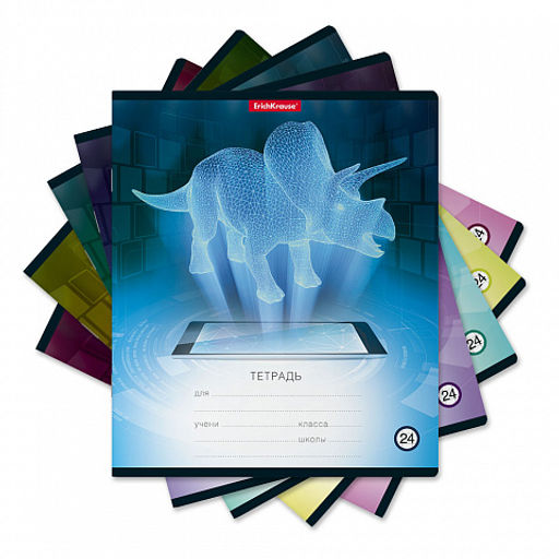 Цена за 160 шт. Тетрадь школьная ученическая ErichKrause Digital Dino, 24 листа, клетка (в плёнке по 10 шт.)