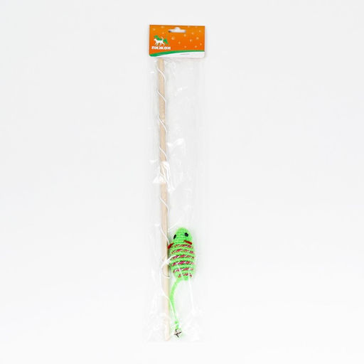 Дразнилка-удочка с блестящей мышью на деревянной ручке, зелёная - Пижон фото 4