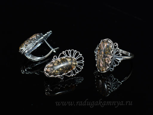 Кольцо Серьги с родонитом размер 18