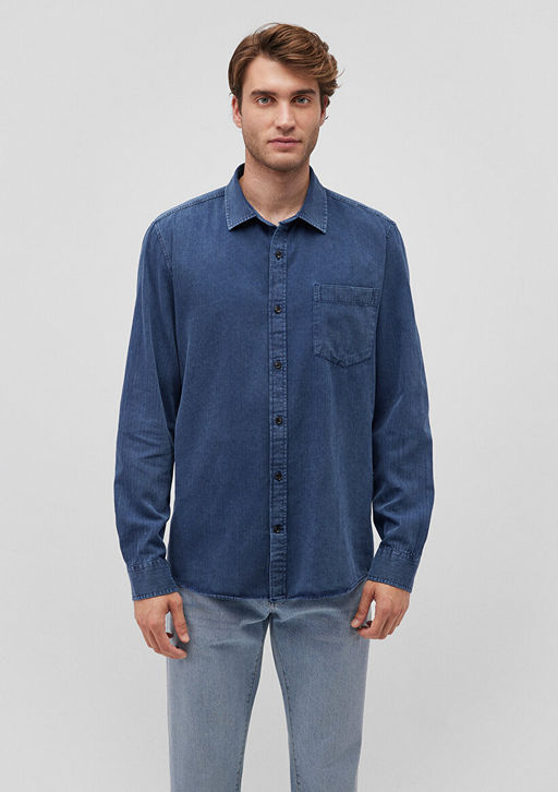 Lacivert Denim Gomlek - Mavi фото 3