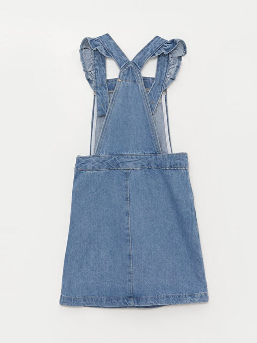 Kare Yaka Nak??l? K?z ?ocuk Jean Salopet Elbise