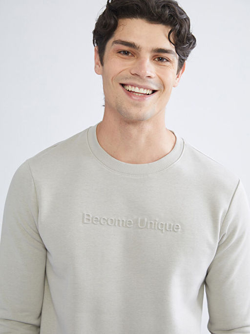 Bisiklet Yaka Bask?l? Erkek Sweatshirt