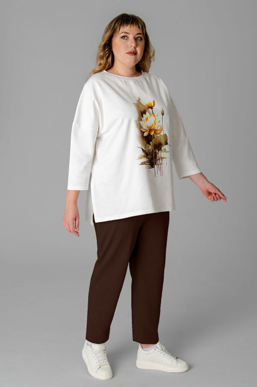 Арт. 2377 Костюм с брюками женский 52-60 (5 шт) Цвет:молочный,темно-коричневый