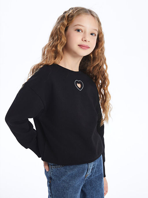Bisiklet Yaka Uzun Kollu K?z ?ocuk Sweatshirt