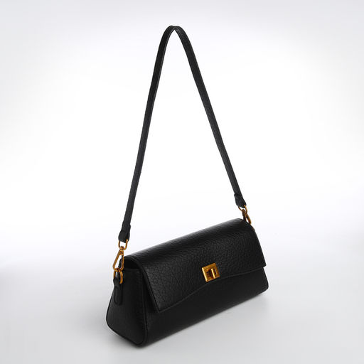 Сумка женская,26*9*12, отд на клапане, 2 ремня, чёрный - Textura фото 4