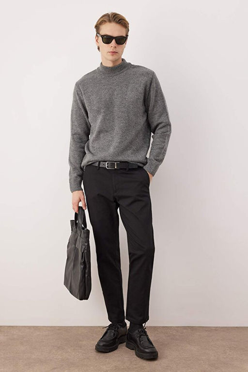 Siyah Erkek Dokulu Regular Chino Pantolon TMNAW26PL00029