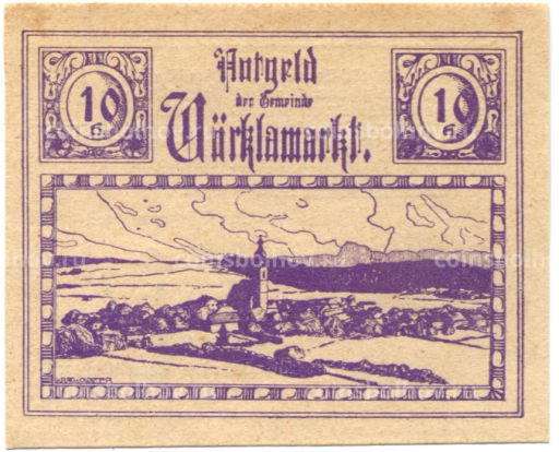 Банкнота 10 геллеров 1920 года Австрия Фёлькермаркт(нотгельд)