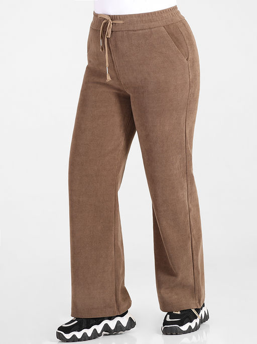 Брюки из микровельвета прямые коричневые женские - Almond фото 5
