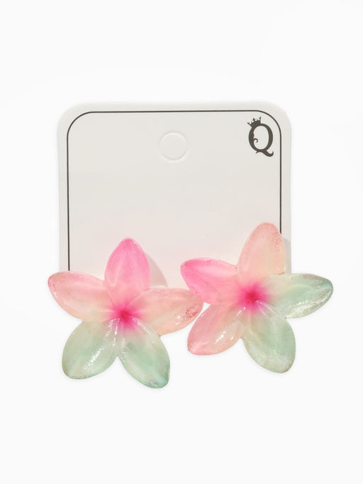 Цена за 3 шт. Серьги пластик «Цветок Лилии» прозрачные, блёстка, розовый, зелёный