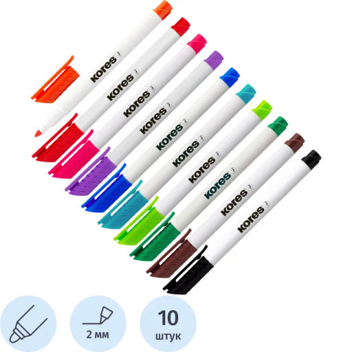 Набор маркеров для белых досок KORES 10 цв, 2 мм 22841 фото 2