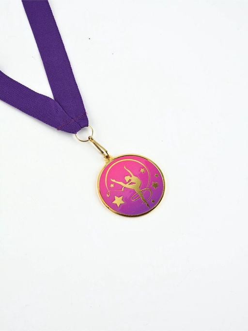 Медаль с уф-печатью «Гимнастика», диам. 5 см, золотая, с лентой