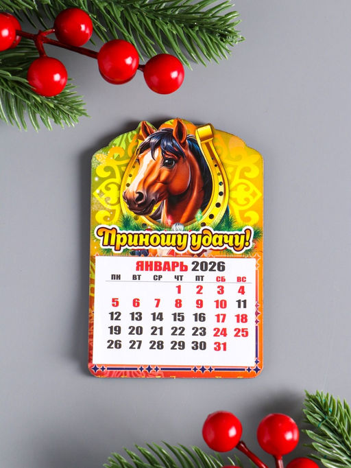 Цена за 2 шт. Магнит на холодильник и календарь отрывной 2026 «Новогодний конь. Приношу удачу», 9.5×6.5 см