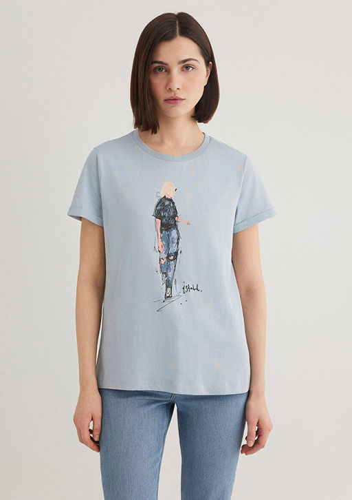 Denim K?z Bask?l? Mavi Istanbul Tisort  фото 4