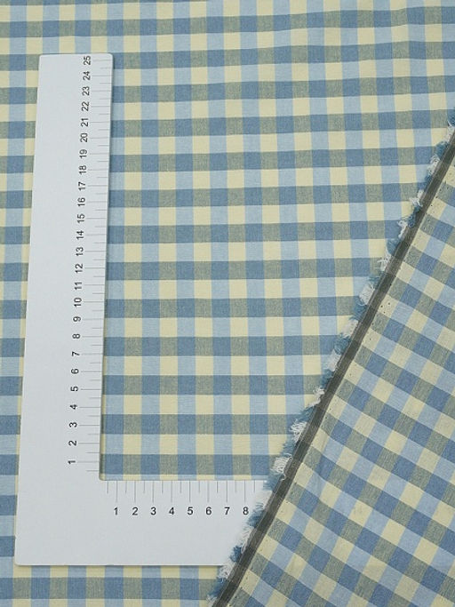 Вареный (стираный) хлопок Клетка (1.0*1.0см) цв.голубой/св.лимонный, ш.2.5м, хл-100% - Купава фото 2