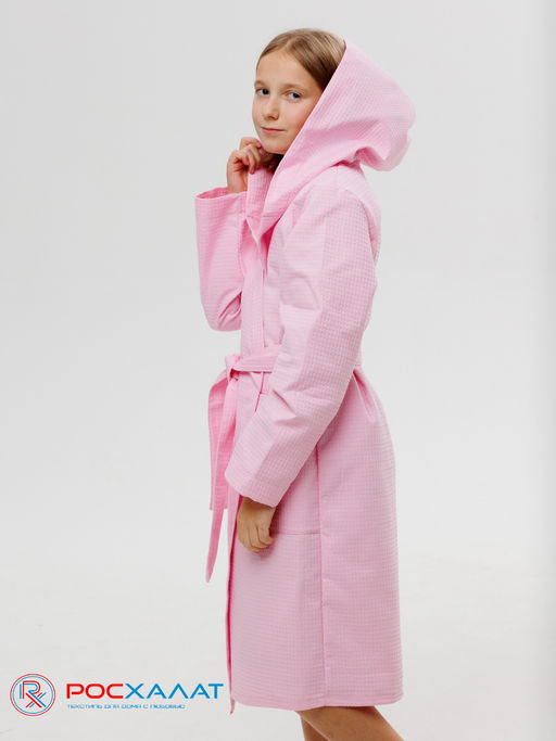 Подростковый вафельный халат с капюшоном светло-розовый В-18 (8)