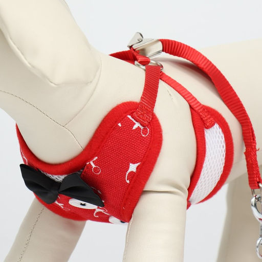 Комплект с мягкой шлейкой и бантиком Якорь, размер S, поводок 120 x 1,5 см, ОГ 23-42 см, красный - Пижон фото 5