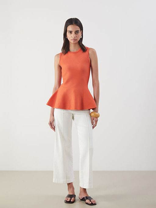 Bisiklet Yaka Peplum Triko Bluz