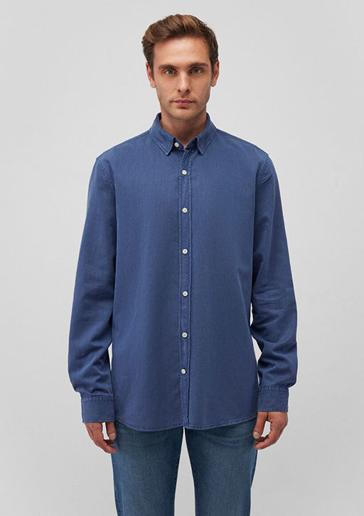 Lacivert Tencel TM Lyocell Gomlek - Mavi фото 3