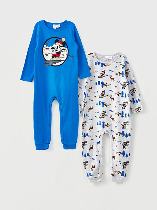 Bisiklet Yaka Uzun Kollu Mickey Mouse Bask?l? Erkek Bebek Tulum 2li - Waikiki фото 2
