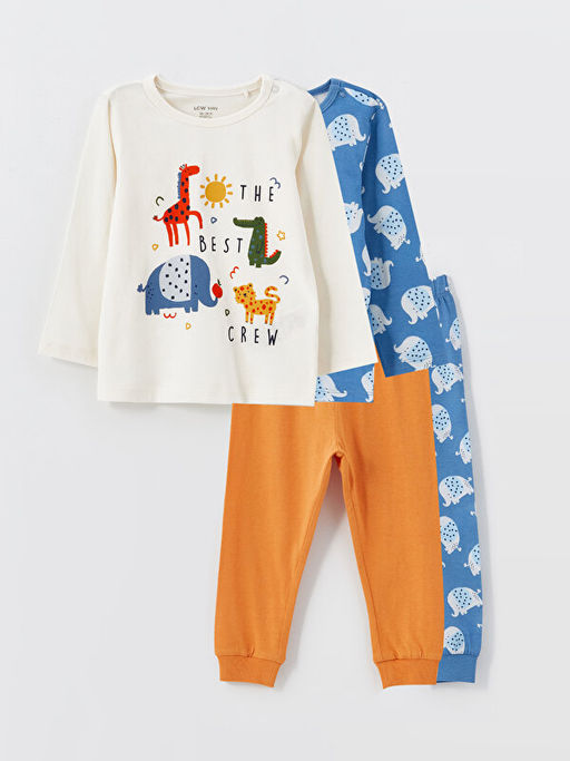 Bisiklet Yaka Uzun Kollu Bask?l? Erkek Bebek Pijama Tak?m 2 li