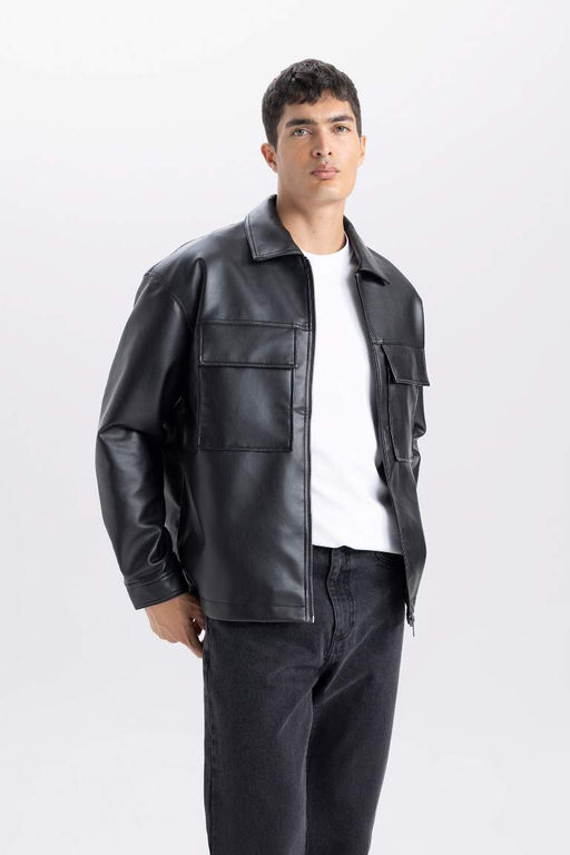 Su Itici Ceket Mont Oversize Genis Kal?p Gomlek Yaka Fermuarl? Cepli - Defacto фото 2