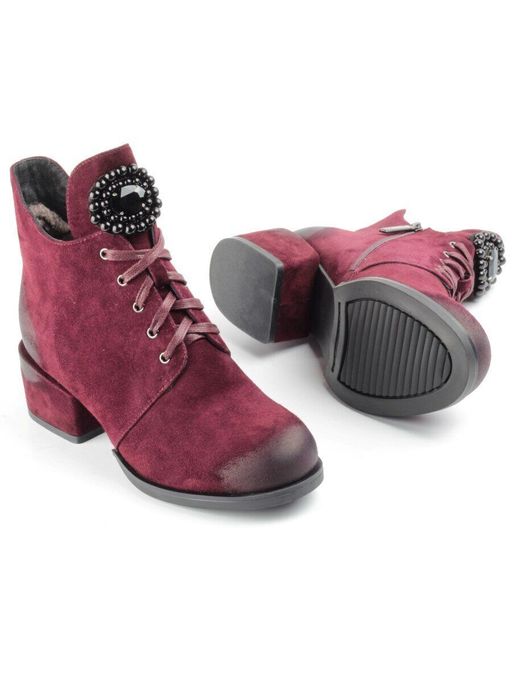 04-R181-3 BURGUNDY Ботинки зимние женские (натуральная замша, натуральный мех) - Фабричный китай фото 18