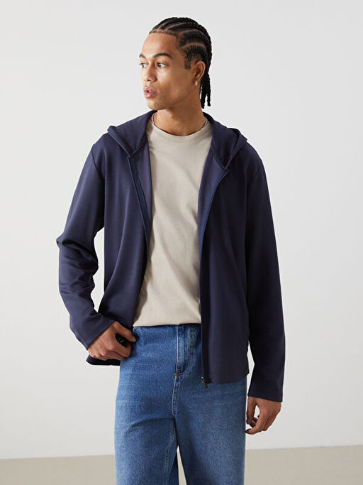 Kap??onlu Uzun Kollu Erkek Fermuarl? Sweatshirt