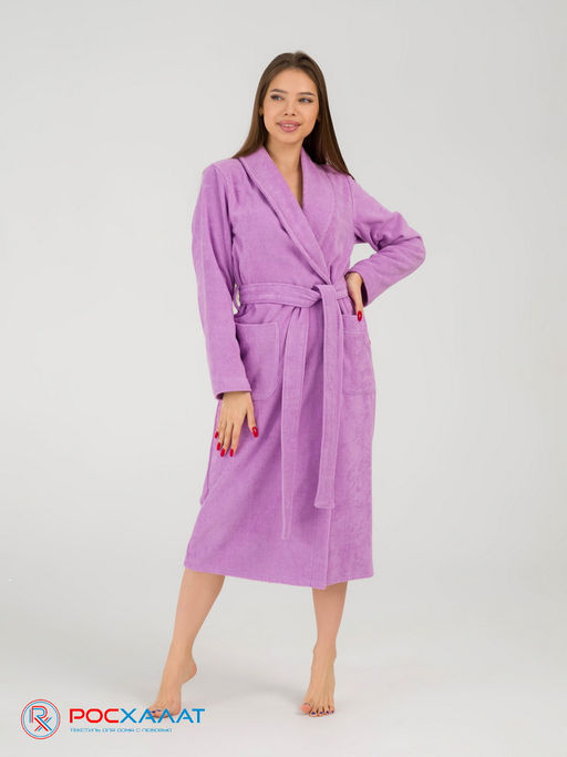Женский махровый халат с шалькой сиреневый МЗ-02 (10)