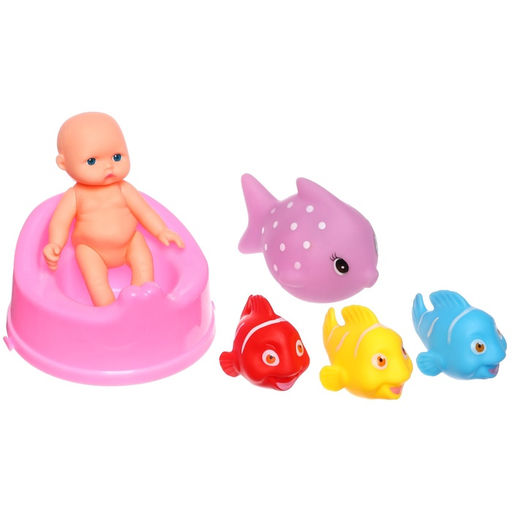 Резиновая игрушка для ванны «Пупс для купания с горшком», с пищалкой, в наборе 6 шт.