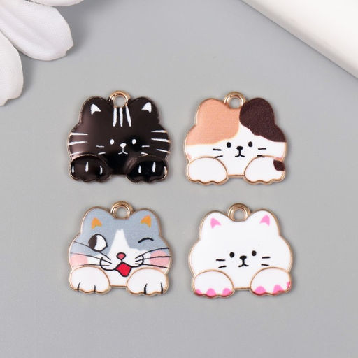 Цена за 4 шт. Декор для творчества металл Котик, эмаль, 1.71.8 см, МИКС - Арт узор фото 2