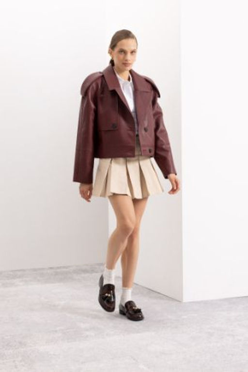 Coool Piliseli Normal Bel Basic Duz Gabardin Mini Etek