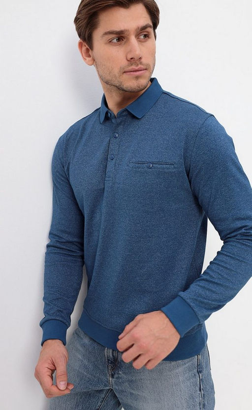 Футболка-поло мужская с длинным рукавом F321-07-9120 синяя - Fine joyce фото 11