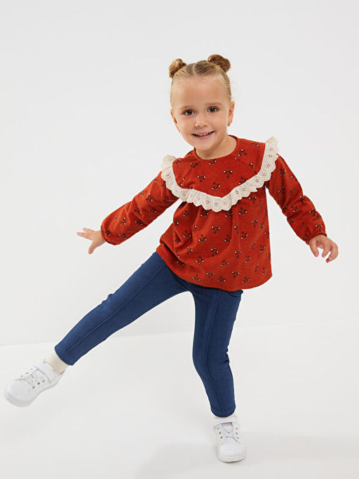 Bisiklet Yaka Uzun Kollu Bask?l? Pamuklu K?z Bebek Bluz - Waikiki фото 2