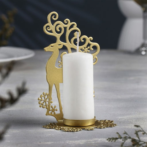 Металлический подсвечник на 1 свечу Олень, 9.6?7?14.5 см, золотой