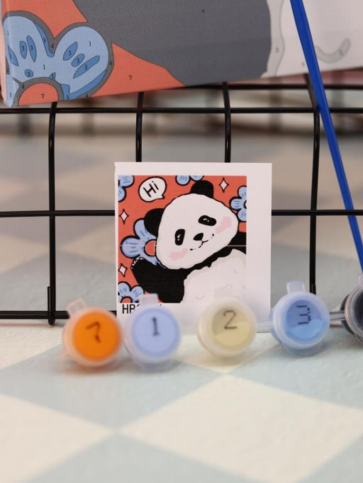 Картина по номерам на подрамнике Draw Me! Panda with a flower, (20*20 см)