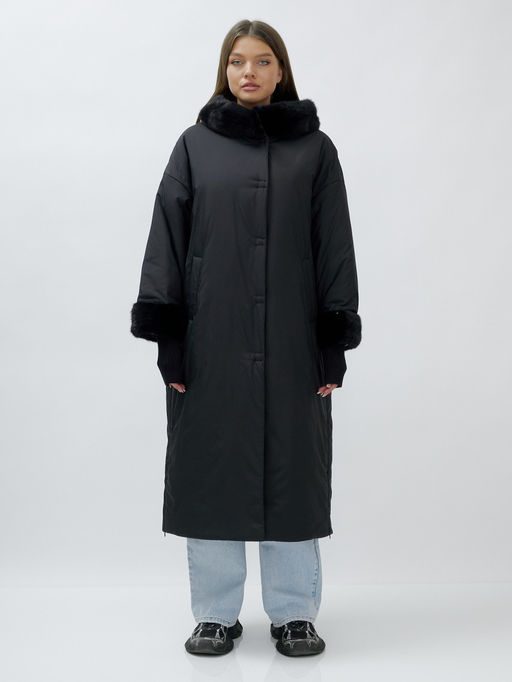 Пальто зимнее женское с норкой большого размера черного цвета 25008Ch - Mtforce фото 14