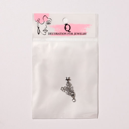 Замок карабин родированный «Звезда», 1.5×0.5 см, с удлинителем 7 см, серебро