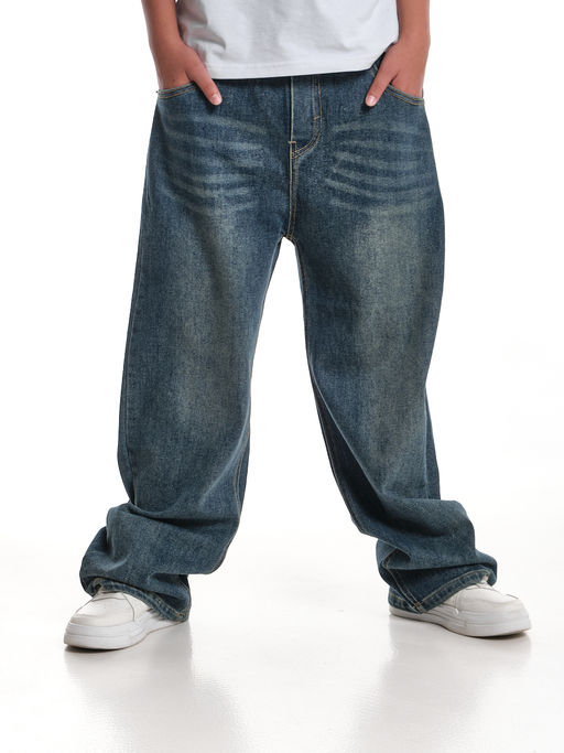 Джинсы свободного кроя на резинке 33-6900 синий - Mini maxi фото 5